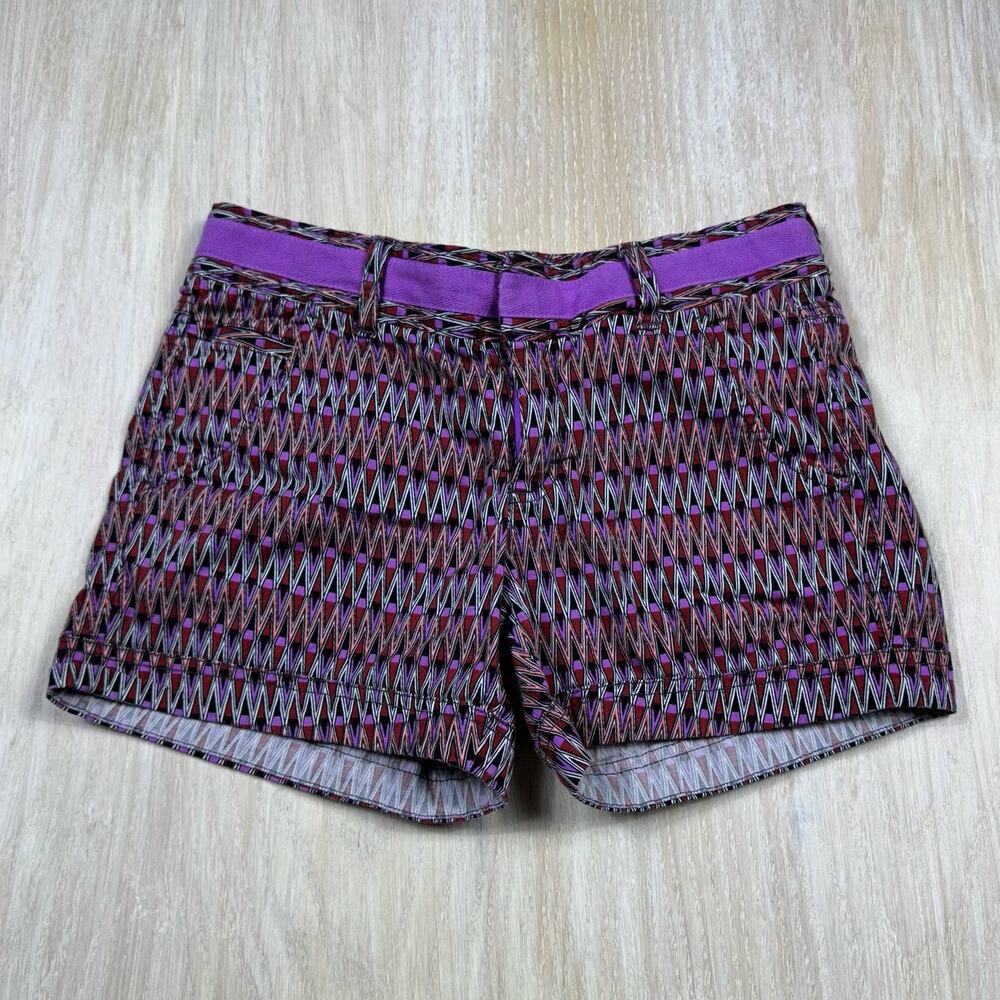 Athleta Purple Pattern Mid Rise Athletic Fo Sho Colorful Festive Shorts Size 0